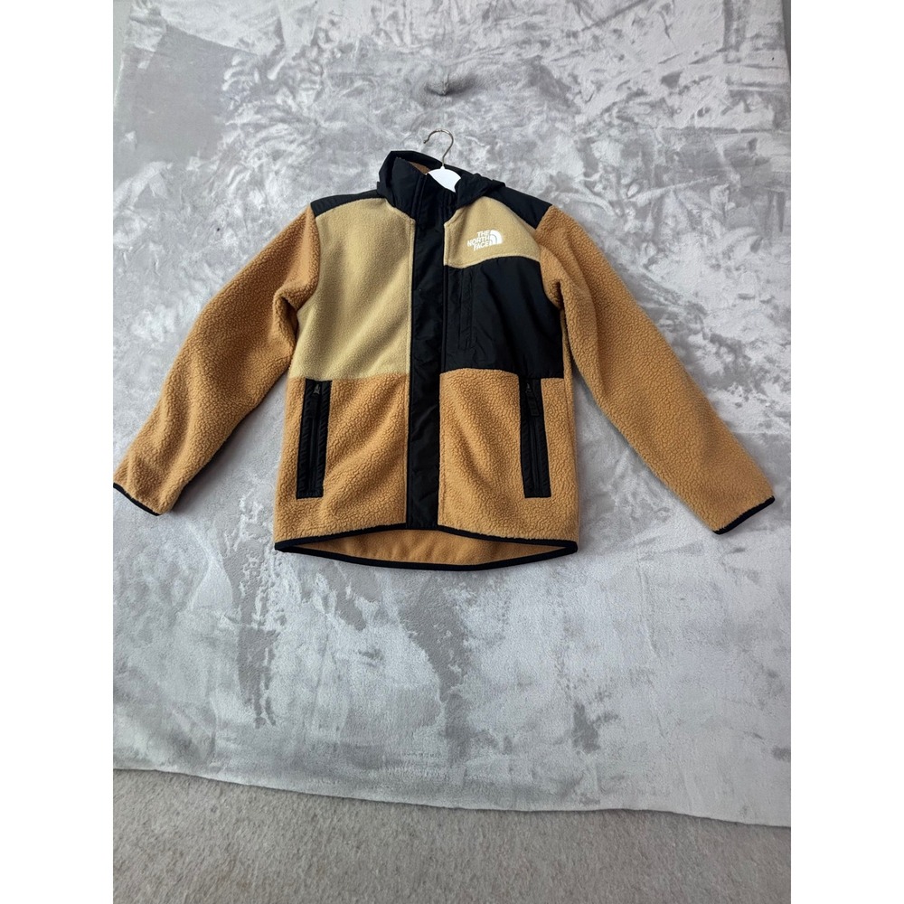 The North Face Boys‎ Denali Hooded Fleece Jacket Tan Black Size L 12 Gorpcore